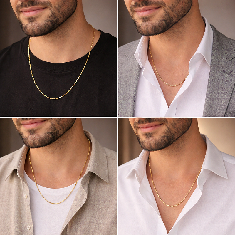 Colar Masculino Eterno de 60cm Com Elos de 2,5mm - Semijoia Banhada a Ouro 18K - Kalize