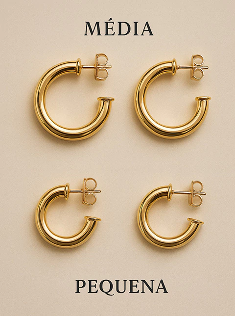 Brinco Argola Clássica Media - Argola tubo - Semijoia Banhado a Ouro 18K -