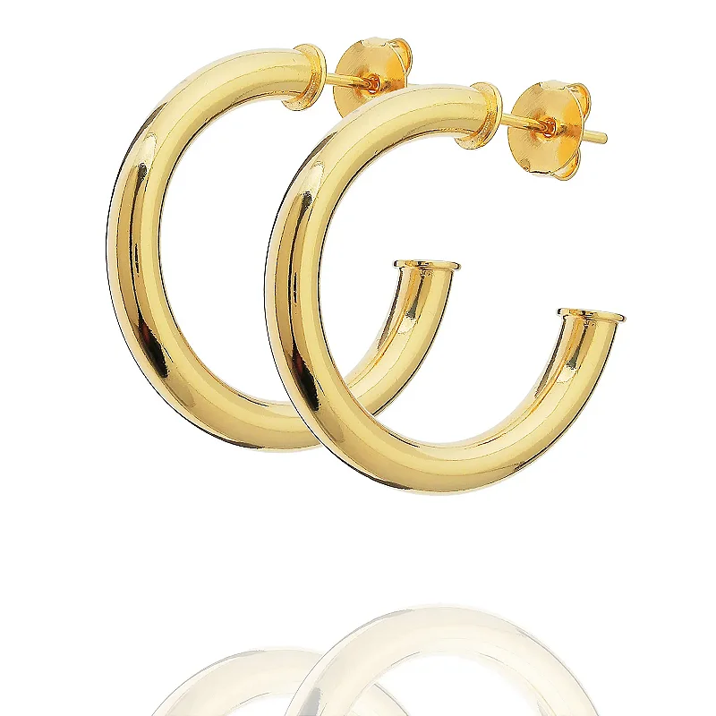 Brinco Argola Clássica Media - Argola tubo - Semijoia Banhado a Ouro 18K -