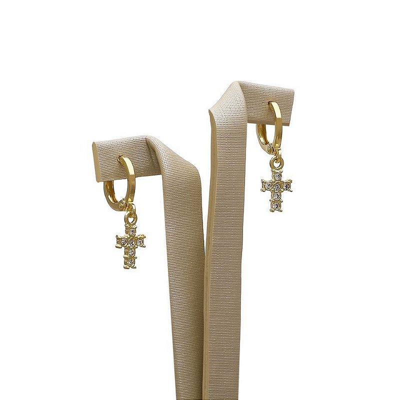 Brinco de Argola com Cruz Cravejada em Zircônia Pendurada - Semijoia Argolinha18k