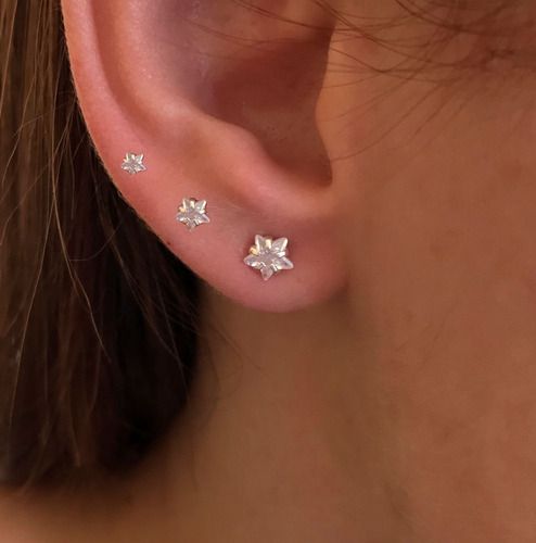 Brincos - Kit Trio de Estrelas em Zircônia. Semijoia de luxo