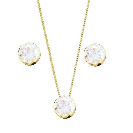 Conjunto Ponto de Luz 8mm -BRINCO + COLAR - Banhada a Ouro 18K - Semijoia