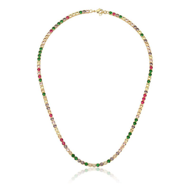 Colar choker Riviera Zirconia Coloridas (4mm)  - Semijoia Banhada a Ouro 18k