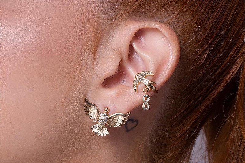 Piercing Fake de Espirito Santo e Infinito crabejado - Banhada a Ouro 18K - Semijoia