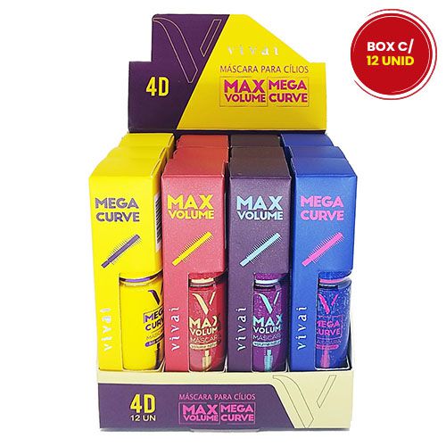 Máscara para Cílios 4D Max Volume e Mega Curve Vivai 2188.1.1 - Box c/ 12 unid