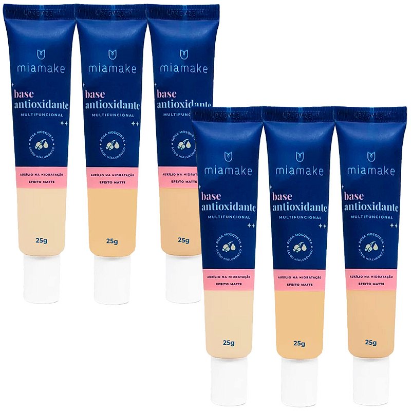 Base Líquida Matte Antioxidante Multifuncional Cores Médias Mia Make 326 - Kit c/ 06 unid