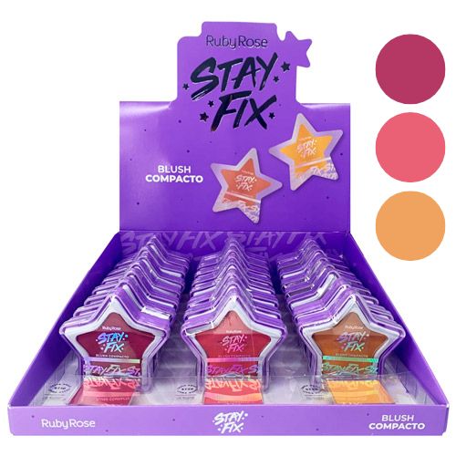 Blush Compacto Estrela Grupo 01 Stay Fix Ruby Rose HB-574-G1 - Box c/ 24 unid