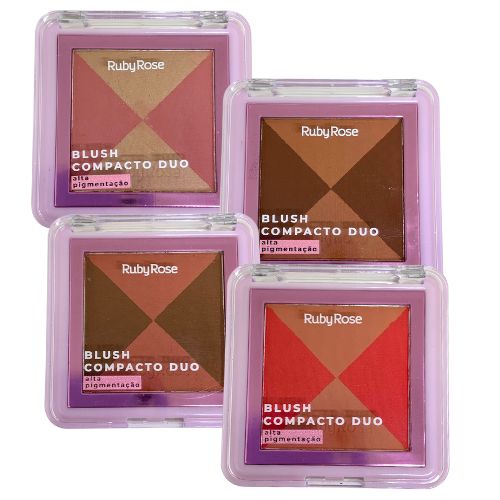 Paleta de Blush Compacto Duo Ruby Rose HB-F585 - Kit c/ 04 unid