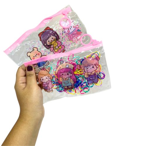 Elástico de Silicone para Cabelo com Bolsinha - Pcte c/ 12 unid