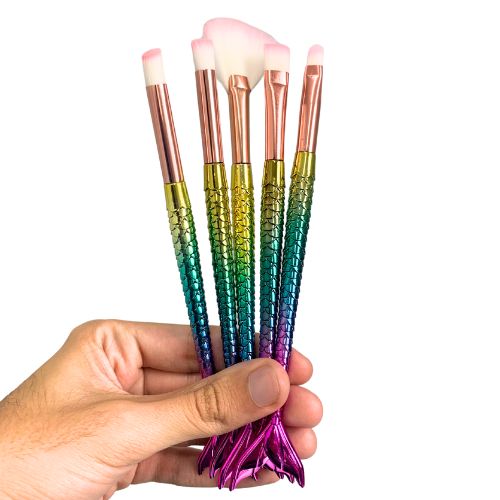 Kit com 10 Pincéis para Maquiagem Sereia - Pcte c/ 12 unid