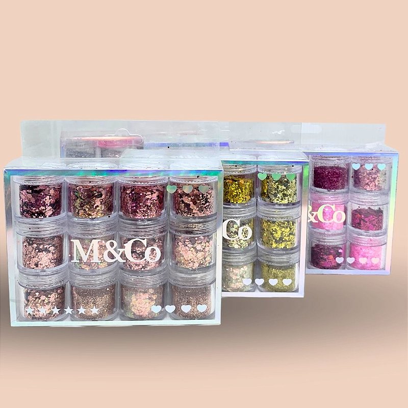 Kit com 12 Glitters para Decoração de Unha