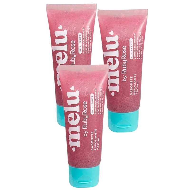 Sabonete Esfoliante Facial Tutti Frutti Melu Ruby Rose RR-4400-2 - Kit c/ 03 unid