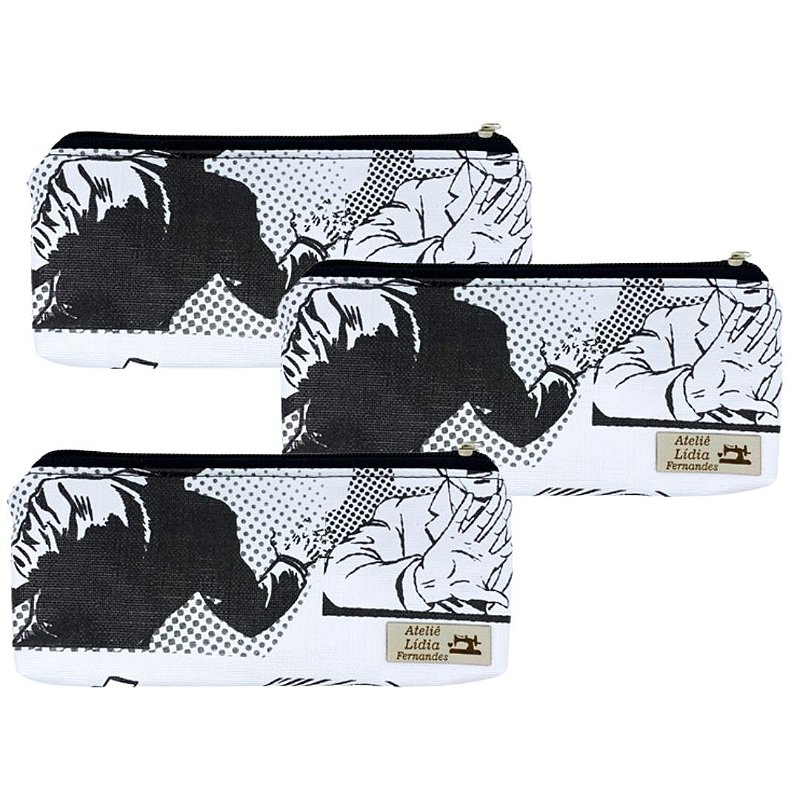Necessaire Estampada Artesanal Quadrinhos Ateliê Lídia Fernandes - Kit c/ 03 unid