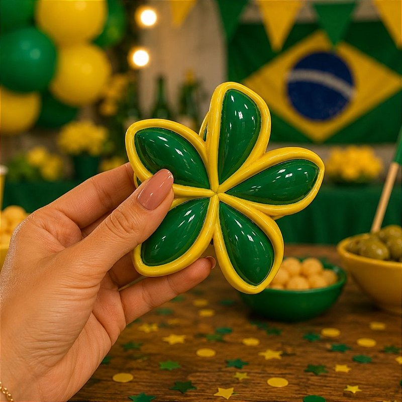 Presilha Para Cabelo Grande Verde e Amarelo Copa - Pcte 12 unid