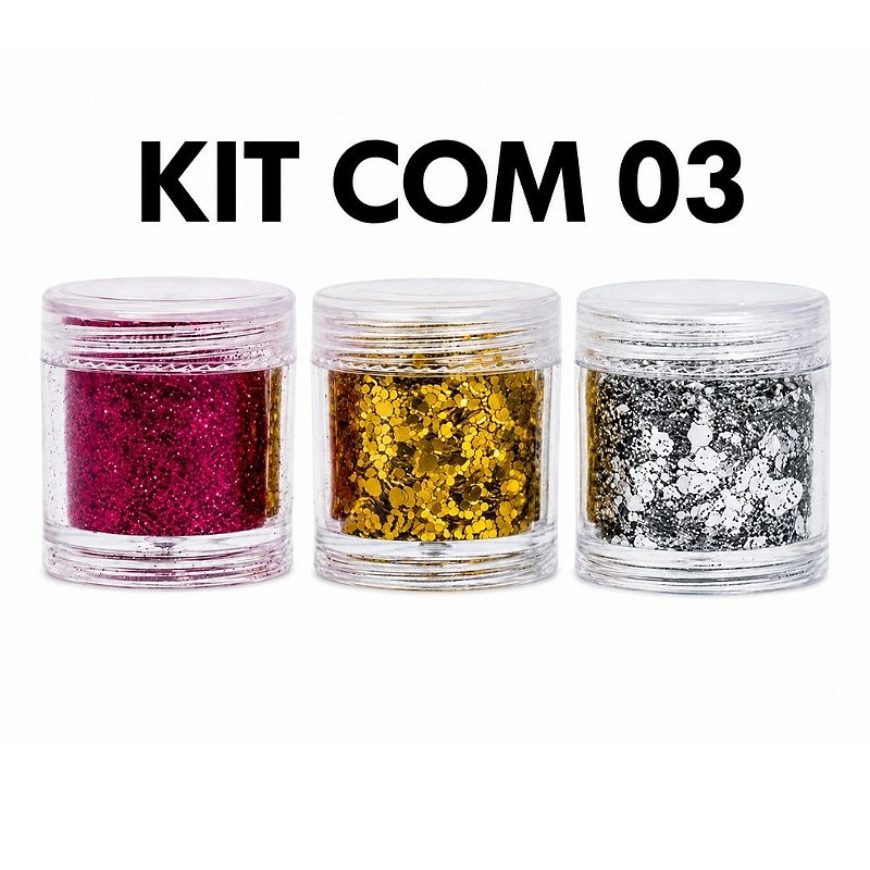 Kit com 03 Glitters para Decoração de Unha