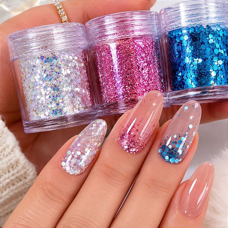 Kit com 03 Glitters para Decoração de Unha