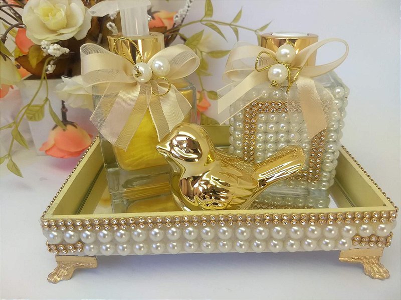 Kit Lavabo Cubo 100ml com Passarinho, Difusor, Sabonete e Bandeja