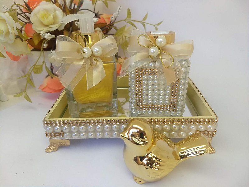 Kit Lavabo Cubo 100ml com Passarinho, Difusor, Sabonete e Bandeja