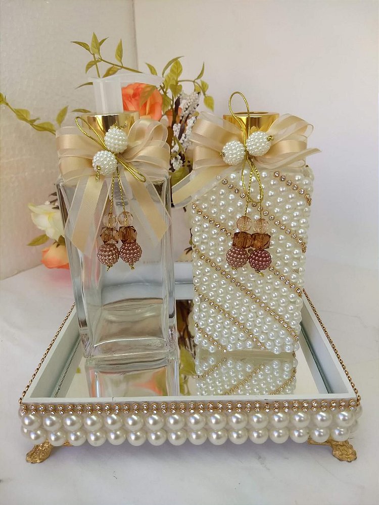 Kit Lavabo Decorado de Pérolas com Difusor e Sabonete Líquido 250ml
