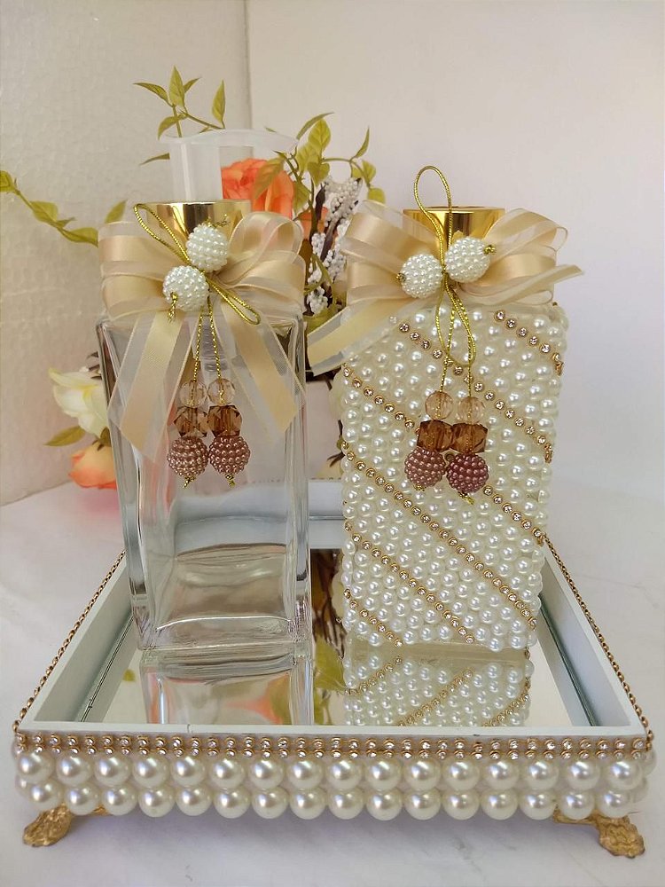 Kit Lavabo Decorado de Pérolas com Difusor e Sabonete Líquido 250ml