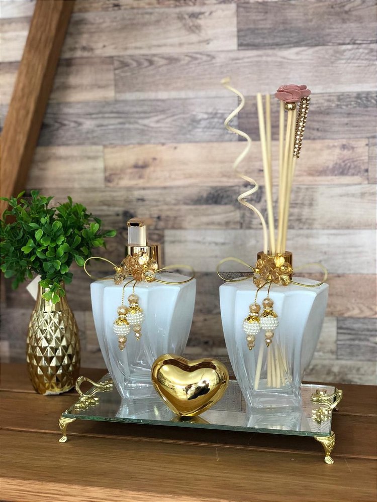 Kit Lavabo Elegance Branco com Passarinho, Difusor e Sabonete