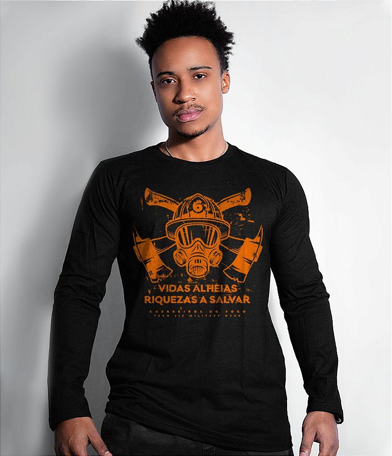 Camiseta Manga Longa Bombeiros Vidas Alheias Riquezas a Salvar Masculina Team Six Brasil