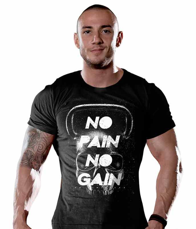 Camiseta Masculina Academia Black Skull No Pain No Gain Tático Militar TeamSix Brasil