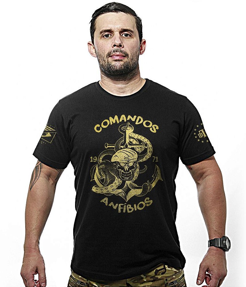Camiseta Masculina Comandos Anfibios COMANF Gold Line Team Six Brasil
