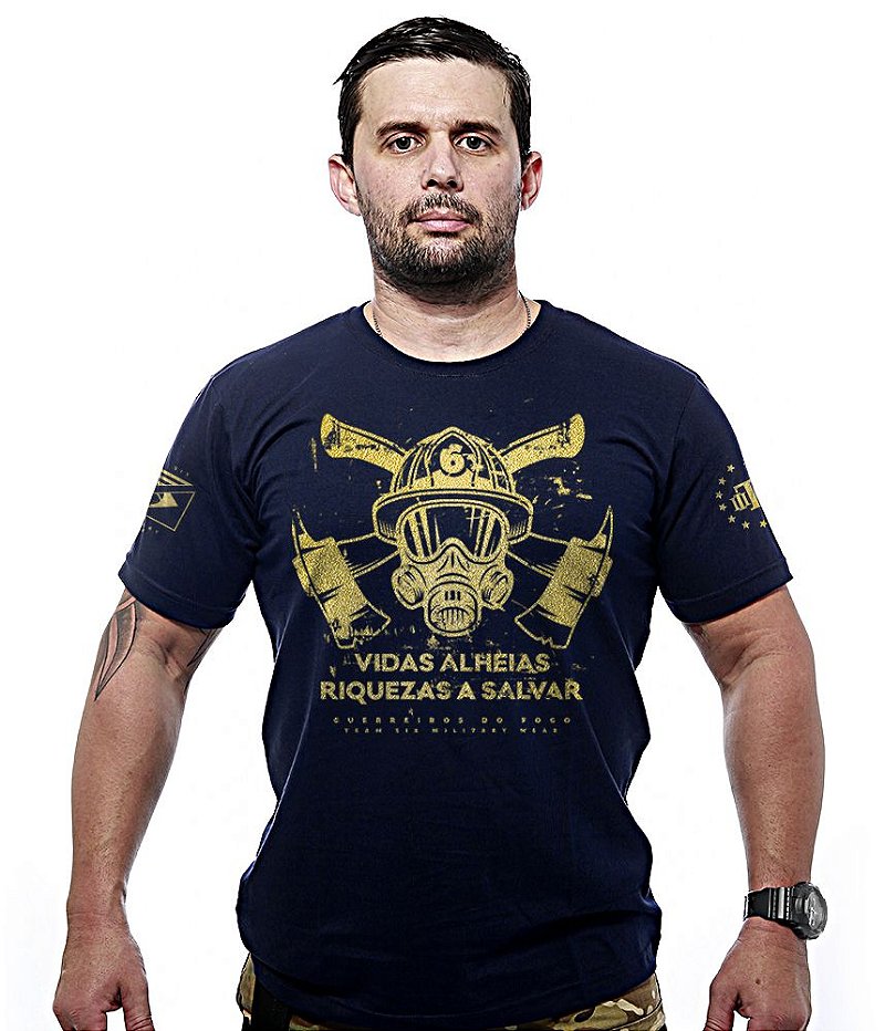 Camiseta Masculina Bombeiros Vidas Alheias Riquezas a Salvar Gold Line Team Six Brasil