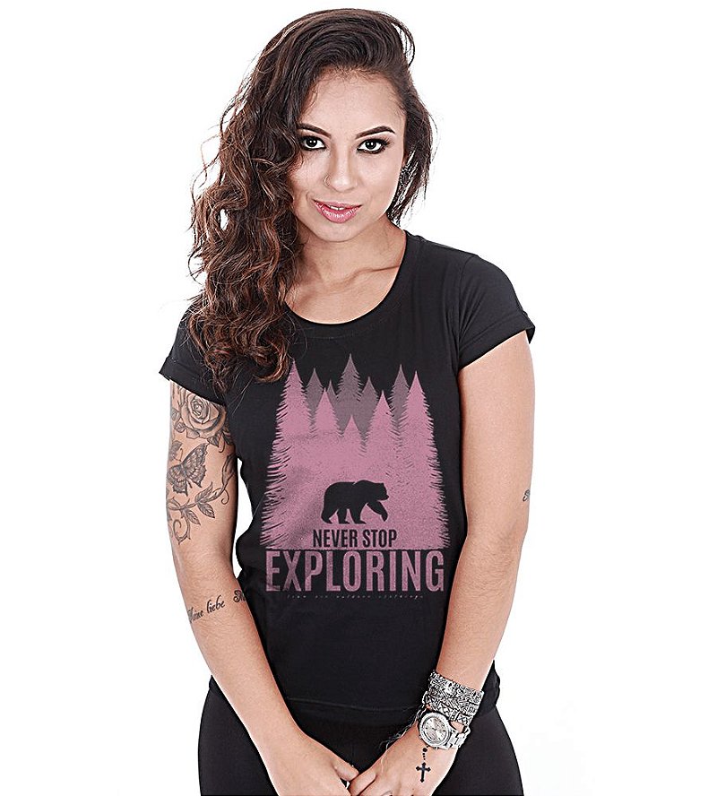Camiseta Outdoor Baby Look Feminina Never Stop Exploring Team Six Brasil