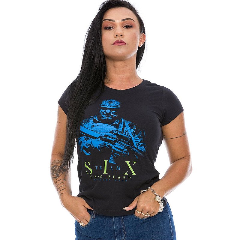 Camiseta Baby Look Feminina Beard Gang Team Six Brasil