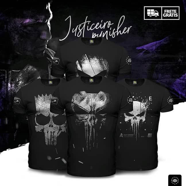 Kit 4 Camisetas Masculinas Militares Pretas Justiceiro Punisher Team Six Brasil