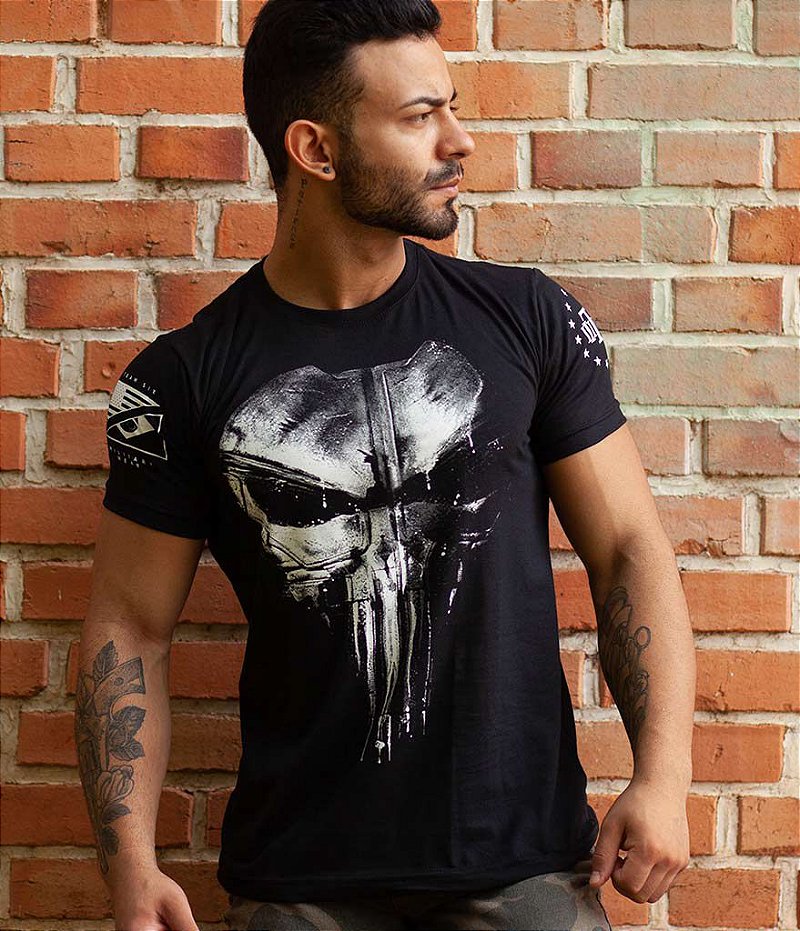 Kit 4 Camisetas Masculinas Militares Pretas Justiceiro Punisher Team Six Brasil