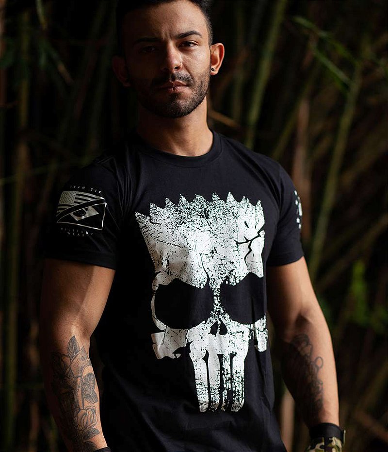 Kit 4 Camisetas Masculinas Militares Pretas Justiceiro Punisher Team Six Brasil