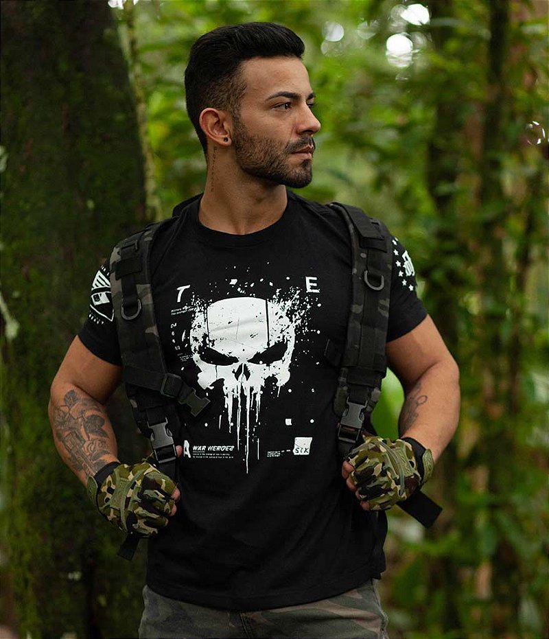 Kit 4 Camisetas Masculinas Militares Pretas Justiceiro Punisher Team Six Brasil