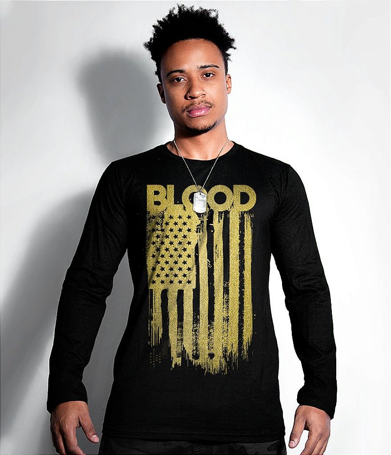 Camiseta Manga Longa Blood Is The Ink Of Freedom Gold Line Masculina Team Six Brasil