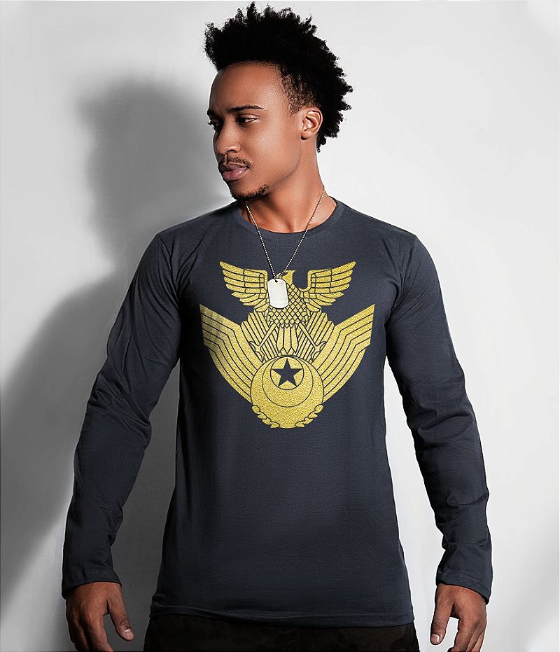 Camiseta Manga Longa JASDF Japan Air Self-Defence Force Gold Line Masculina Team Six Brasil