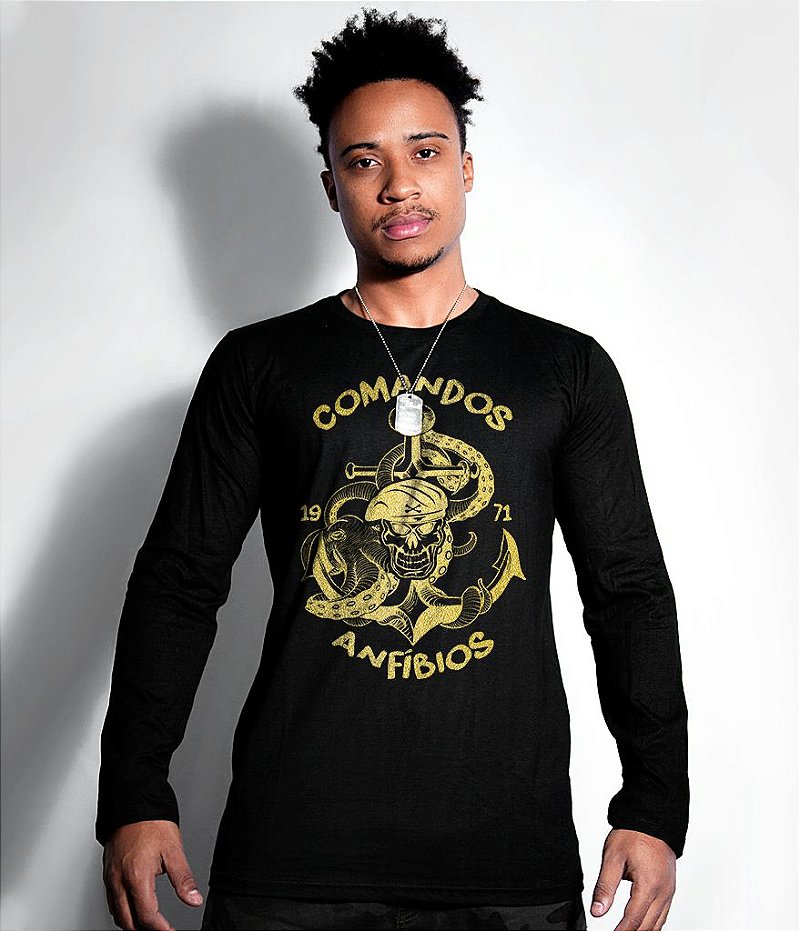 Camiseta Manga Longa Comandos Anfibios Comanf Gold Line Masculina Team Six Brasil