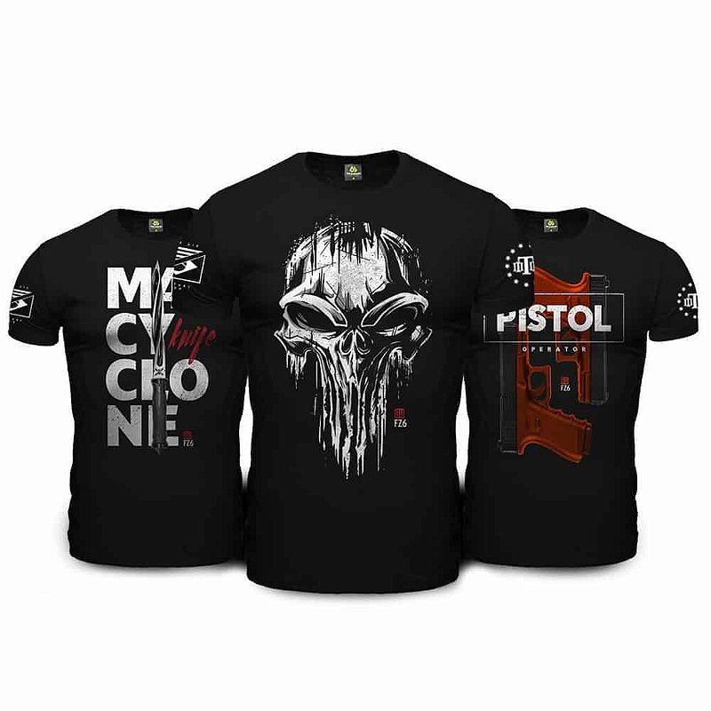 Kit 3 Camisetas Masculinas GUFZ6 Punisher Skull Team Six Brasil