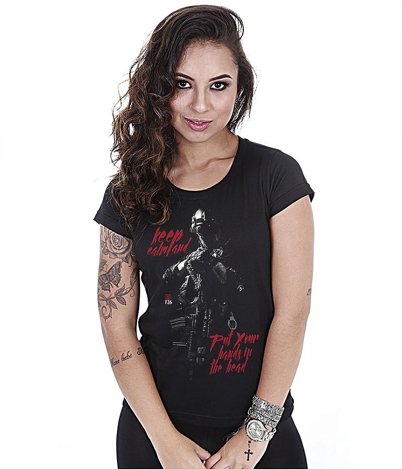 Camiseta Baby Look Feminina GUFZ6 Keep Calm And Put Your Hands In The Head Team Six Brasil