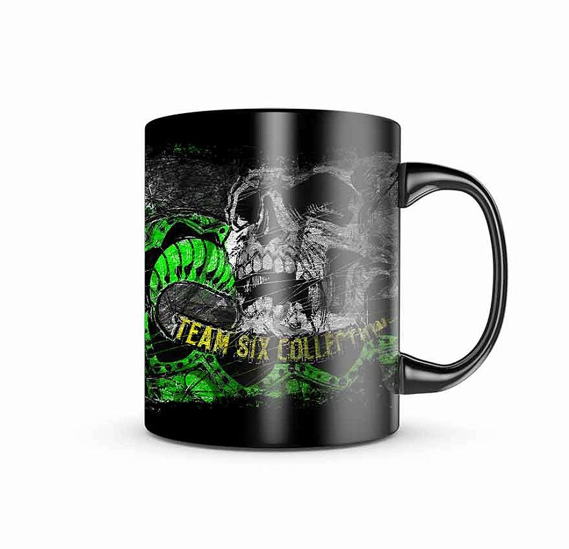 Caneca de Porcelana Dark Militar Squad T6 Camacho Ponto Cinquenta Team Six Brasil