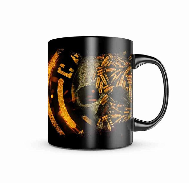 Caneca de Porcelana Dark Militar Squad T6 Camacho Artesão Skull Ammunition Team Six Brasil