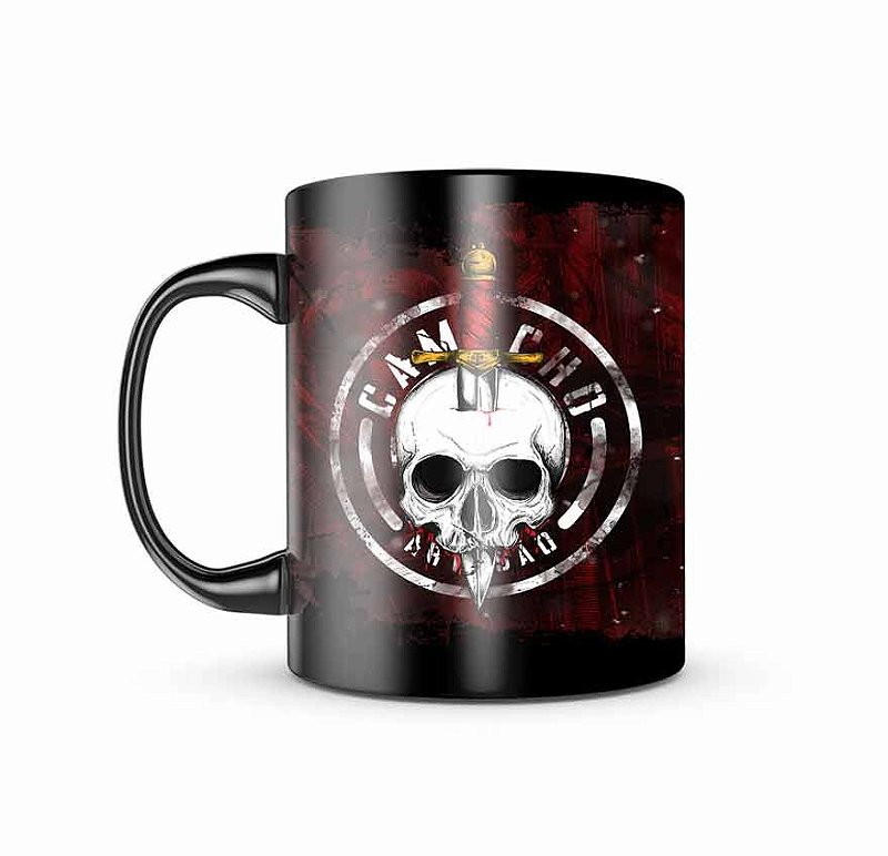 Caneca de Porcelana Dark Militar Squad T6 Camacho Artesão Faca na Caveira Team Six Brasil