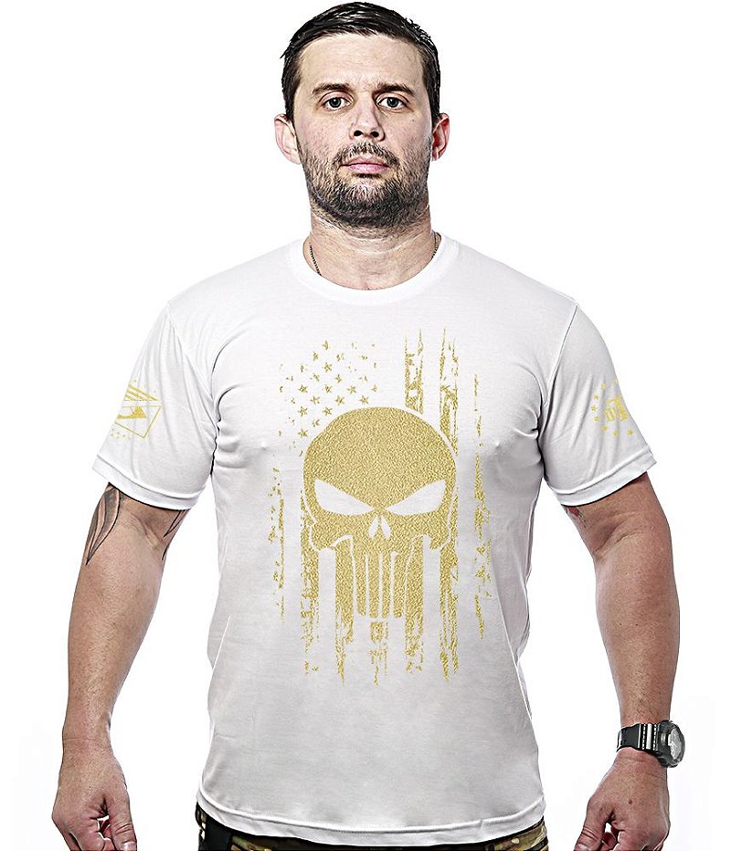 Camiseta Masculina EUA Punisher Gold Line Team Six Brasil
