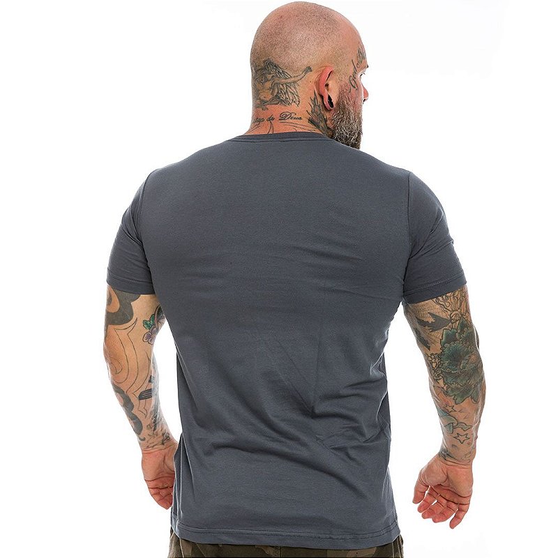 Camiseta Masculina Básica Lisa Cinza 100% Algodão Team Six Brasil