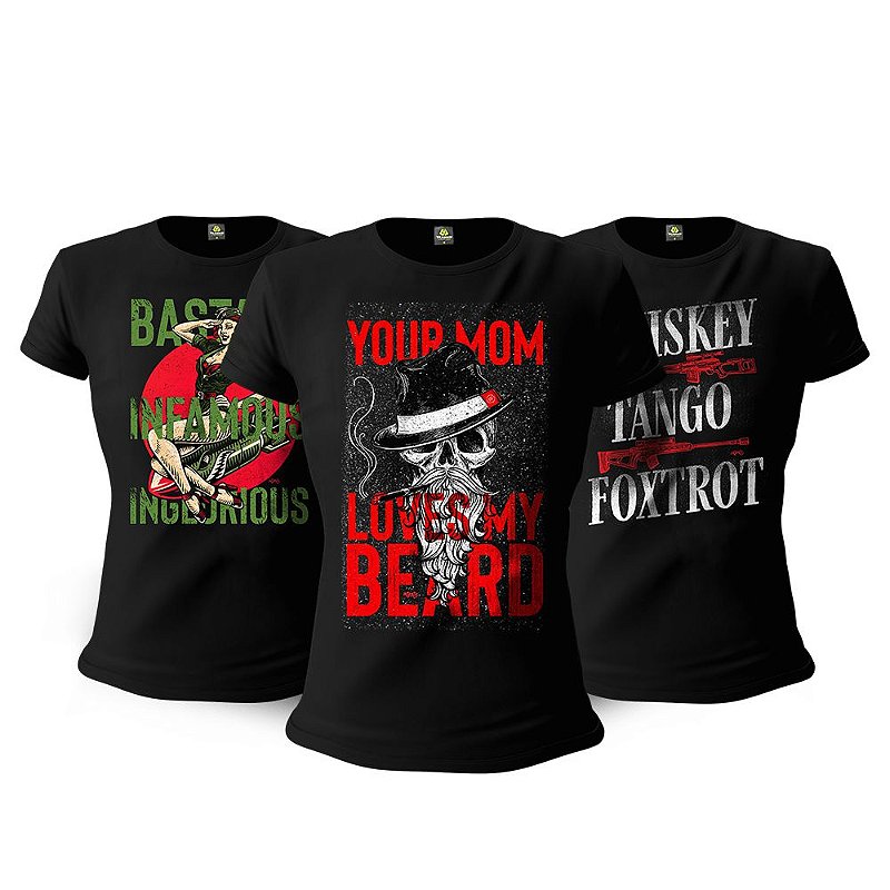 Kit 3 Camisetas Femininas Baby Look Militares Tactical Fritz Infamous Beard Team Six Brasil