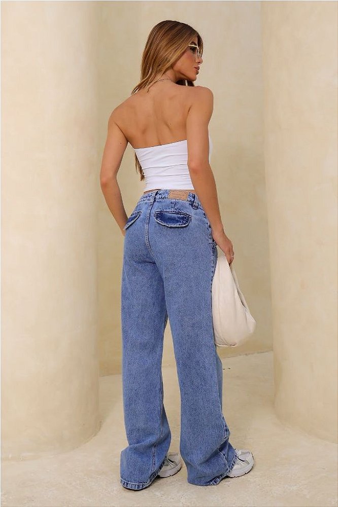 Calça Jeans Wide Leg Bolso Faca Feminina Revanche