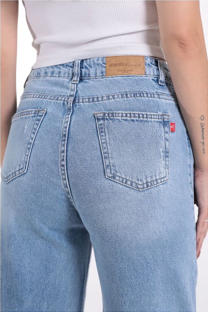 Calça Jeans Wide Leg Com Abertura Feminina Revanche