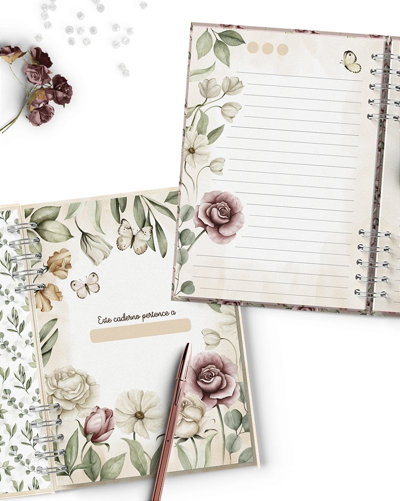 Caderno Floral Romântico A5 personalizado