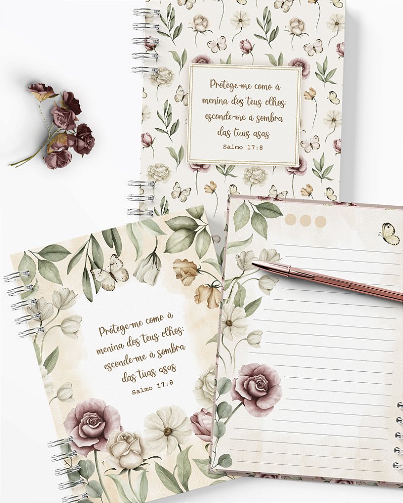Caderno Floral Romântico A5 personalizado